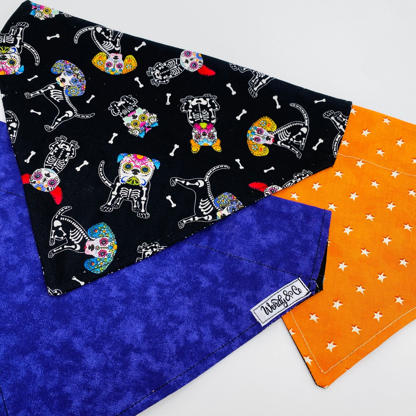 Handmade Halloween dog bandana that slides over the collar.