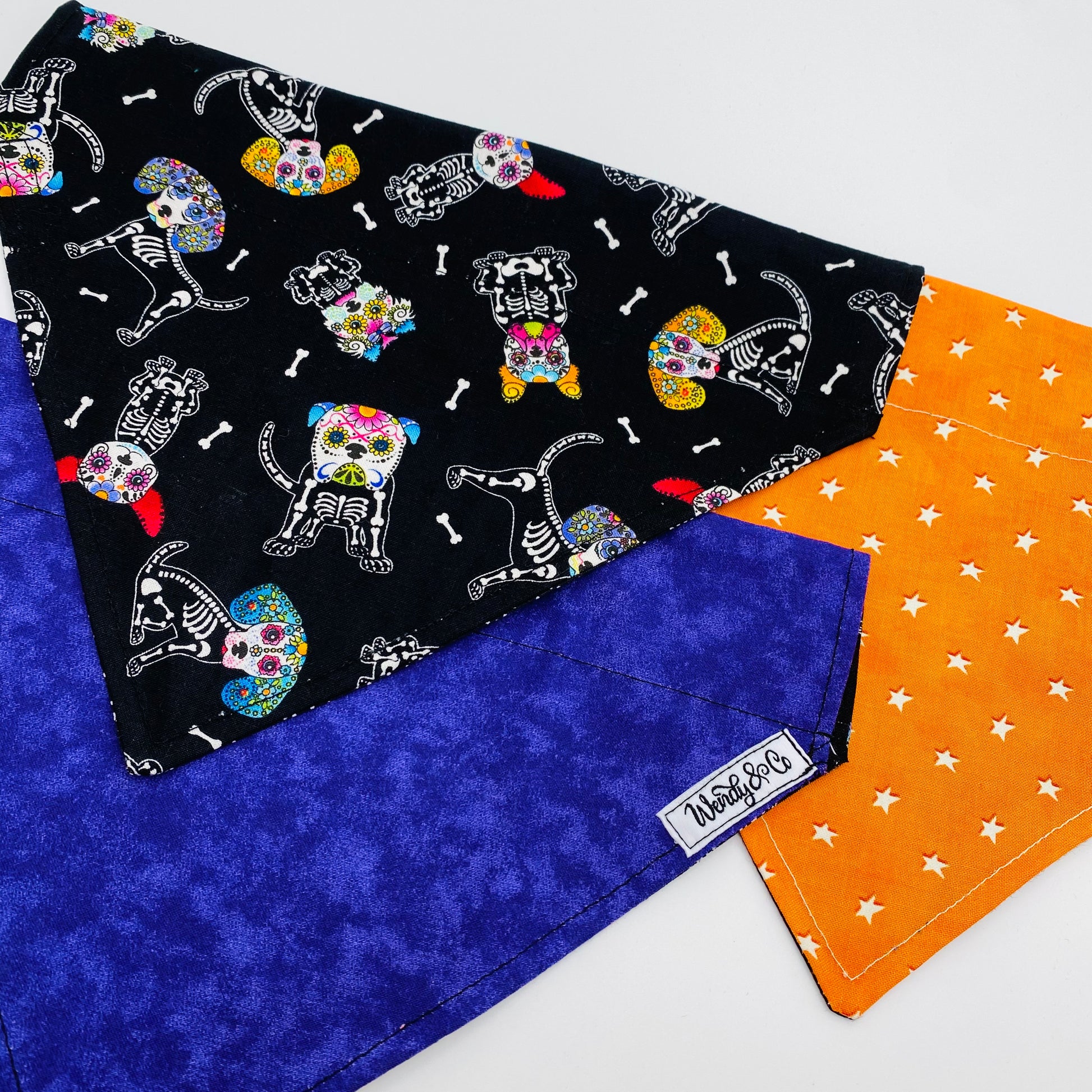 Handmade Halloween dog bandana that slides over the collar.