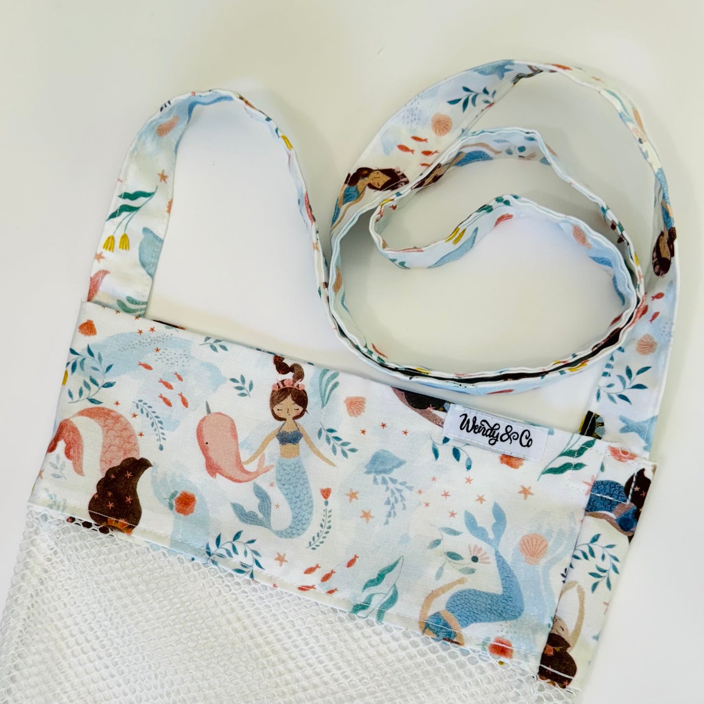Beautiful watercolor, mermaids, seashell bag for beachcomber.