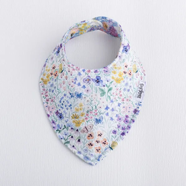 Handmade bib, reversible, Butterfly Garden baby bib – purple floral baby gift idea