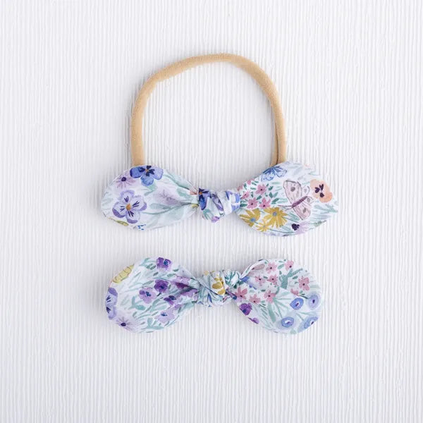 Floral hair bow in Butterfly Garden print – lilac purple, handmade accessory