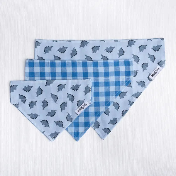 Dinosaur Dreams dog bandana in mall, large and extra large.