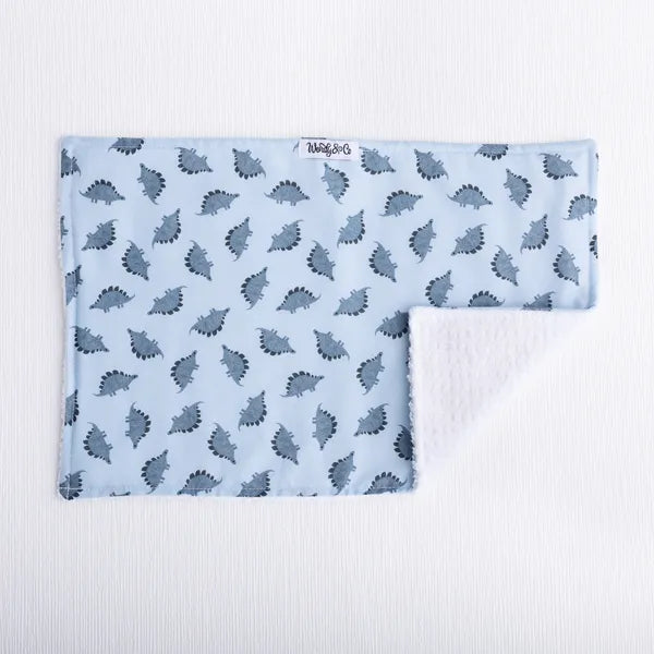 Burp cloth with blue dinosaur fabric from the Dinosaur Dream collection.
