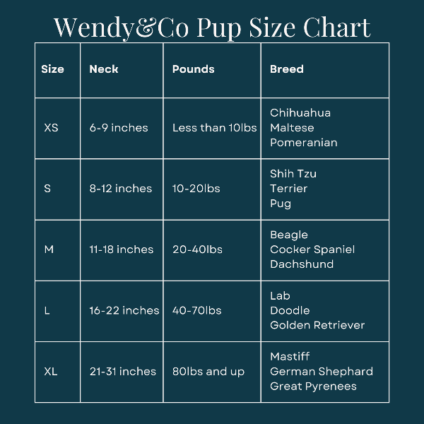 Wendy and Company dog size chart