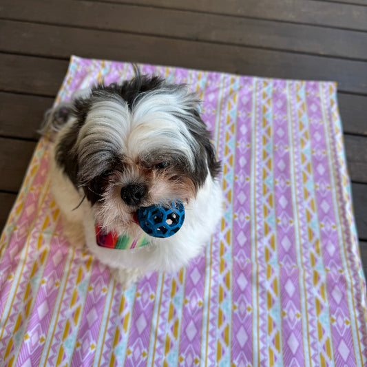Pink and yellow waterproof pet pad that is washable, reusable and sustainable.