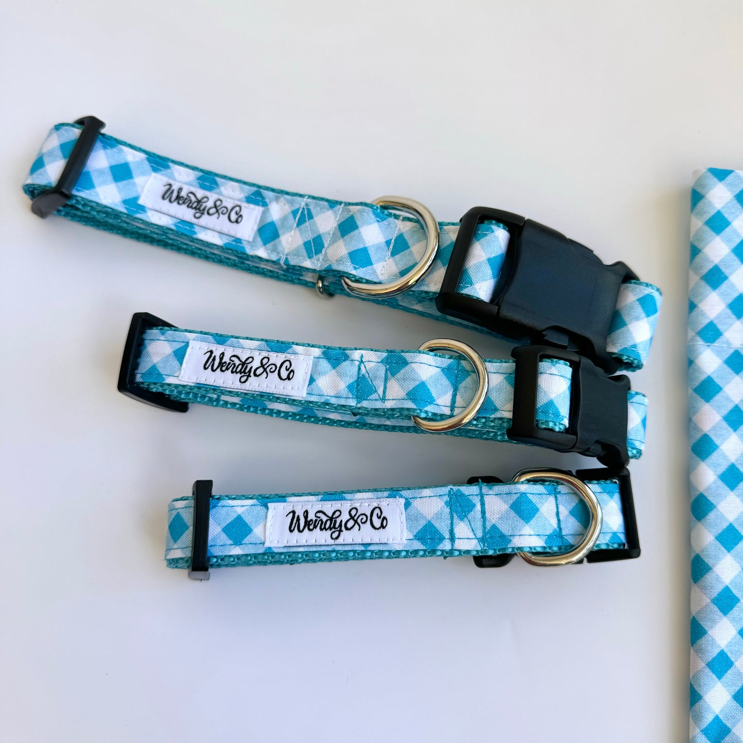 Ice blue plaid dog collar in small, medium, large.