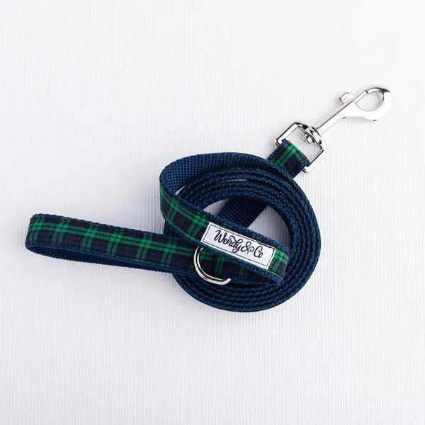 Green navy plaid dog leash