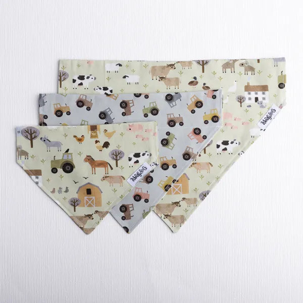 Over the collar dog bandanas with tractors and farm scene.