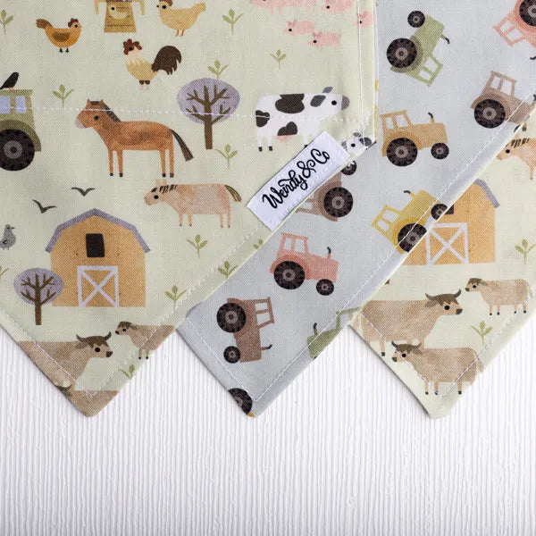 Close up of homestead farm dog bandana.