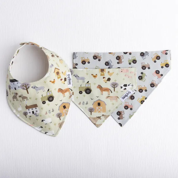 Matching farm theme baby and dog bandana and bib.