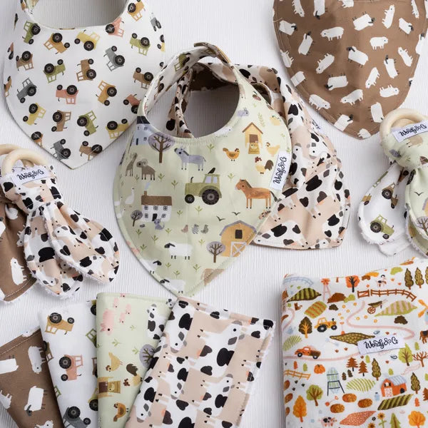 Gender neutral farm print baby collection- handmade.