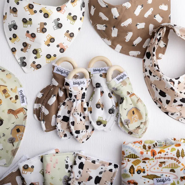 Teethers for Homestead collection with farm animals- cow, sheep- tractor.