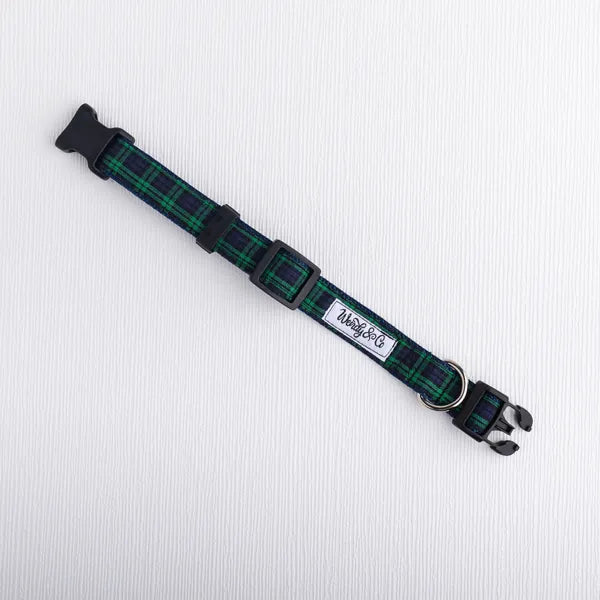 green navy plaid dog collar