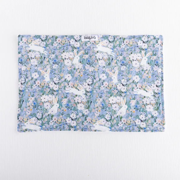 Burp cloth with floral bunny fabric, Petal & Hare collection