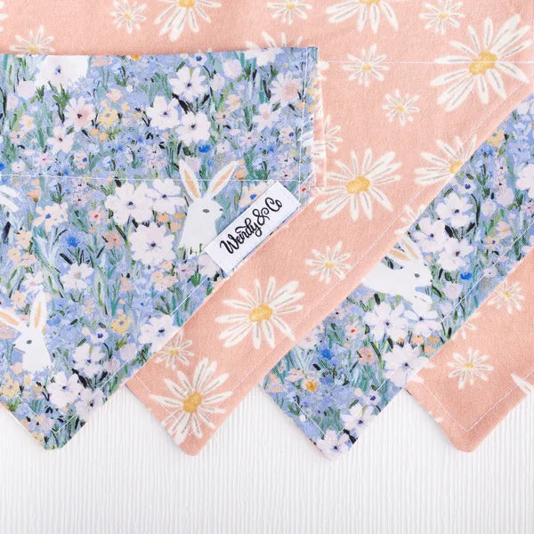Dog bandana with bunny and floral print.