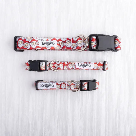 Santa head dog collar with red and white holiday design- Waterproof.