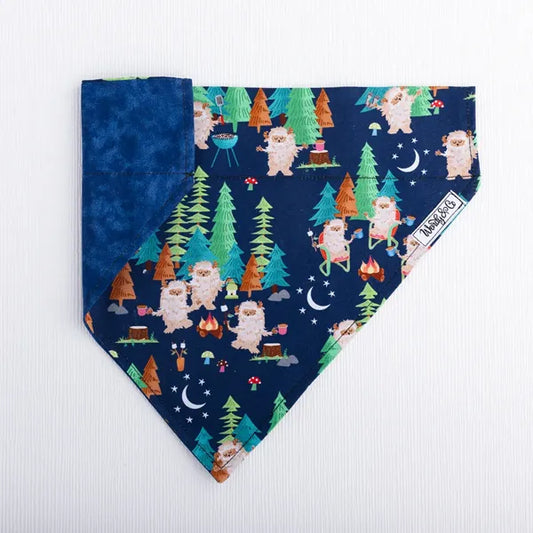 Under the Stars dog bandana with Sasquatch and forest theme.
