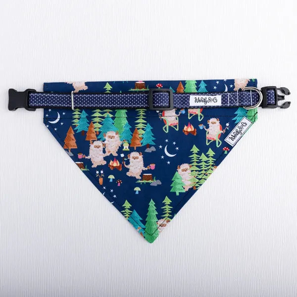 Reversible dog bandana that slides over the collar- sasquatch yeti theme.