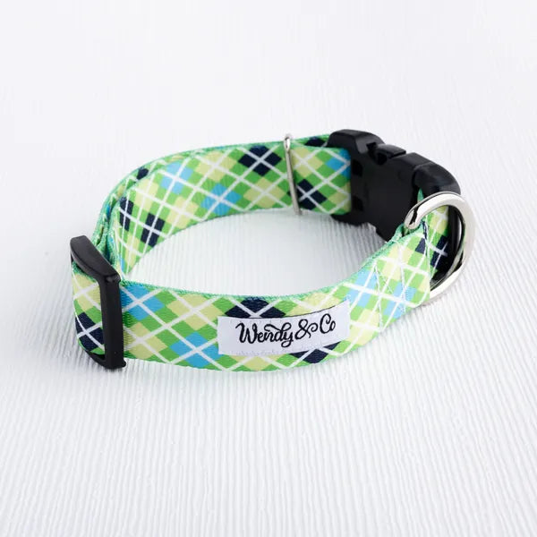 Upcountry Argyle dog collar in traditional plaid design.