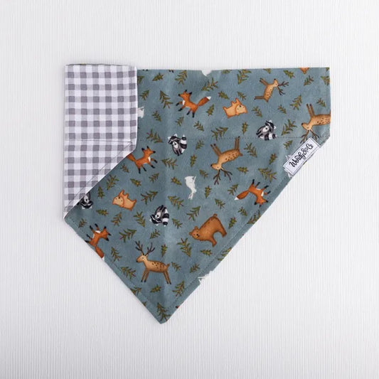 Reversible dog bandana, slides over the collar-Whispering Woods collection.