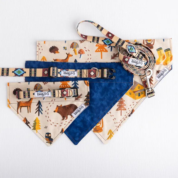 forest theme dog collar leash bandana