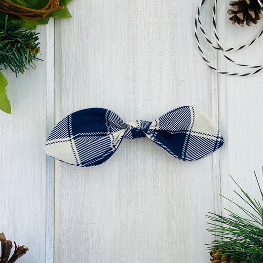baby bow, headband, navy check