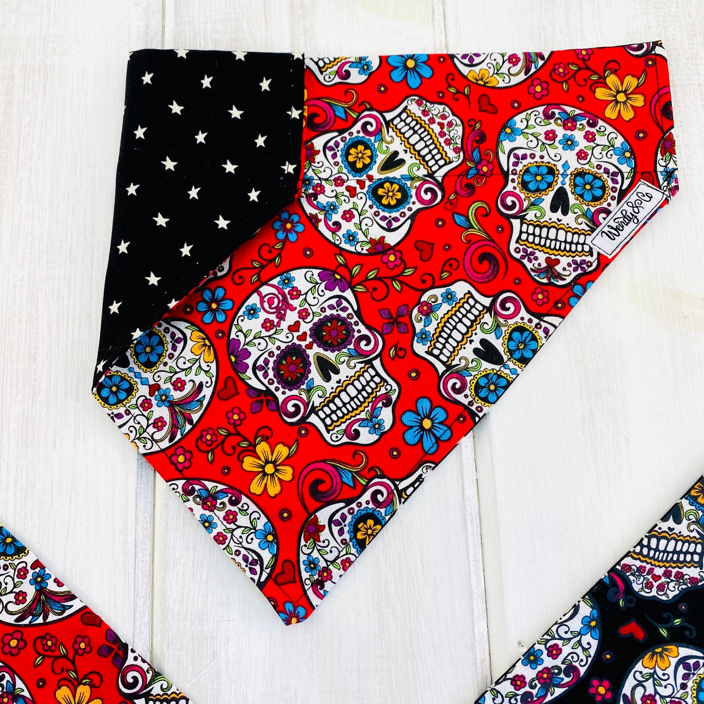 Reversible glow-in-the-dark dog bandana for Halloween