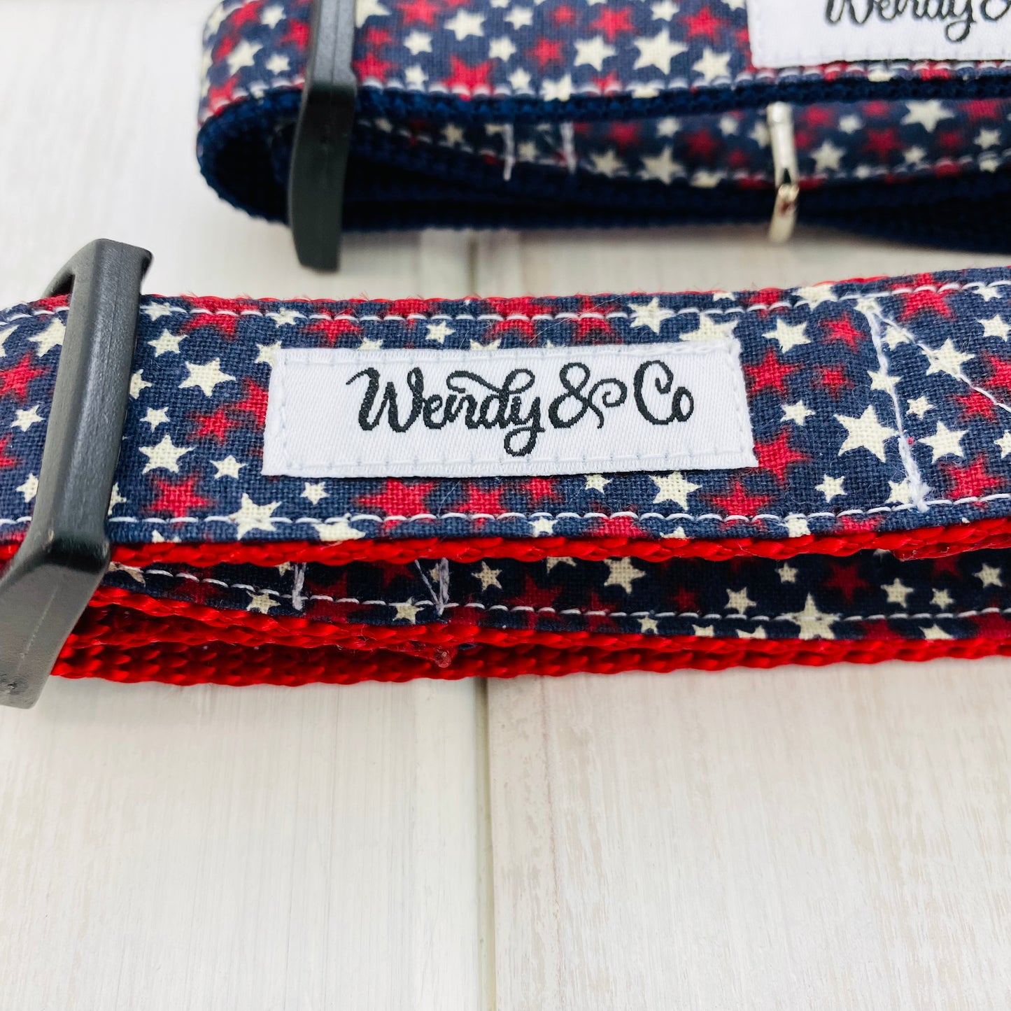 Patriotic USA dog collar, close up.