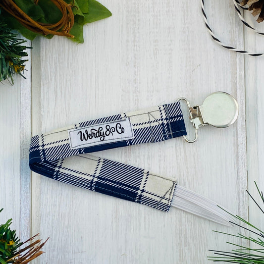 navy check pacifier clip