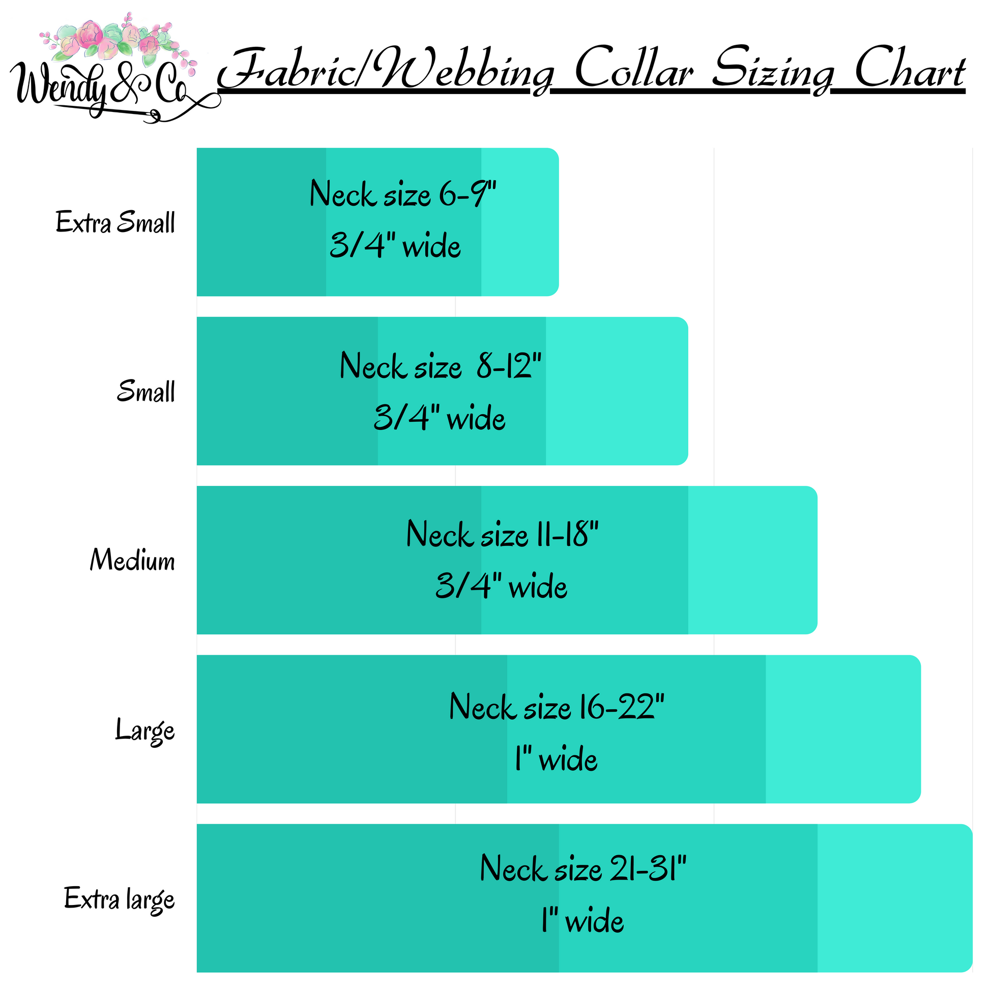 Wendy&Co collar size chart.