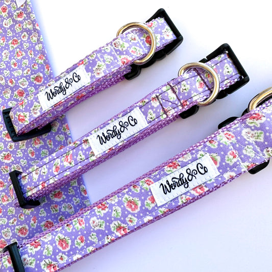 Lilac floral dog collars small to extra large.
