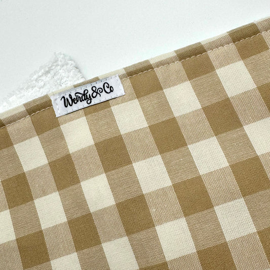 Sandstone check absorbent burping cloth for babies.