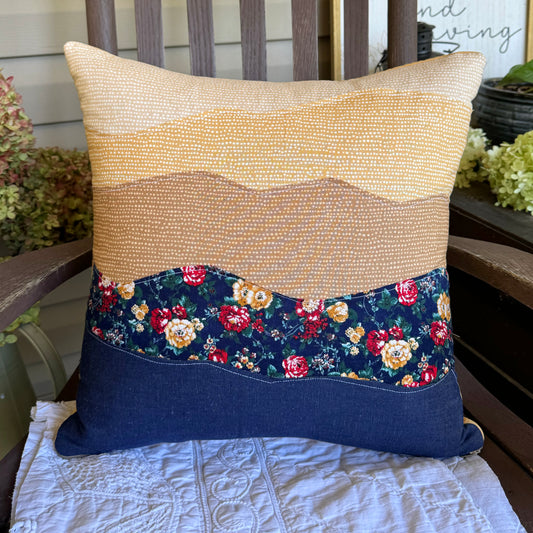 Buttercup sunset pillow made from vintage quilts.