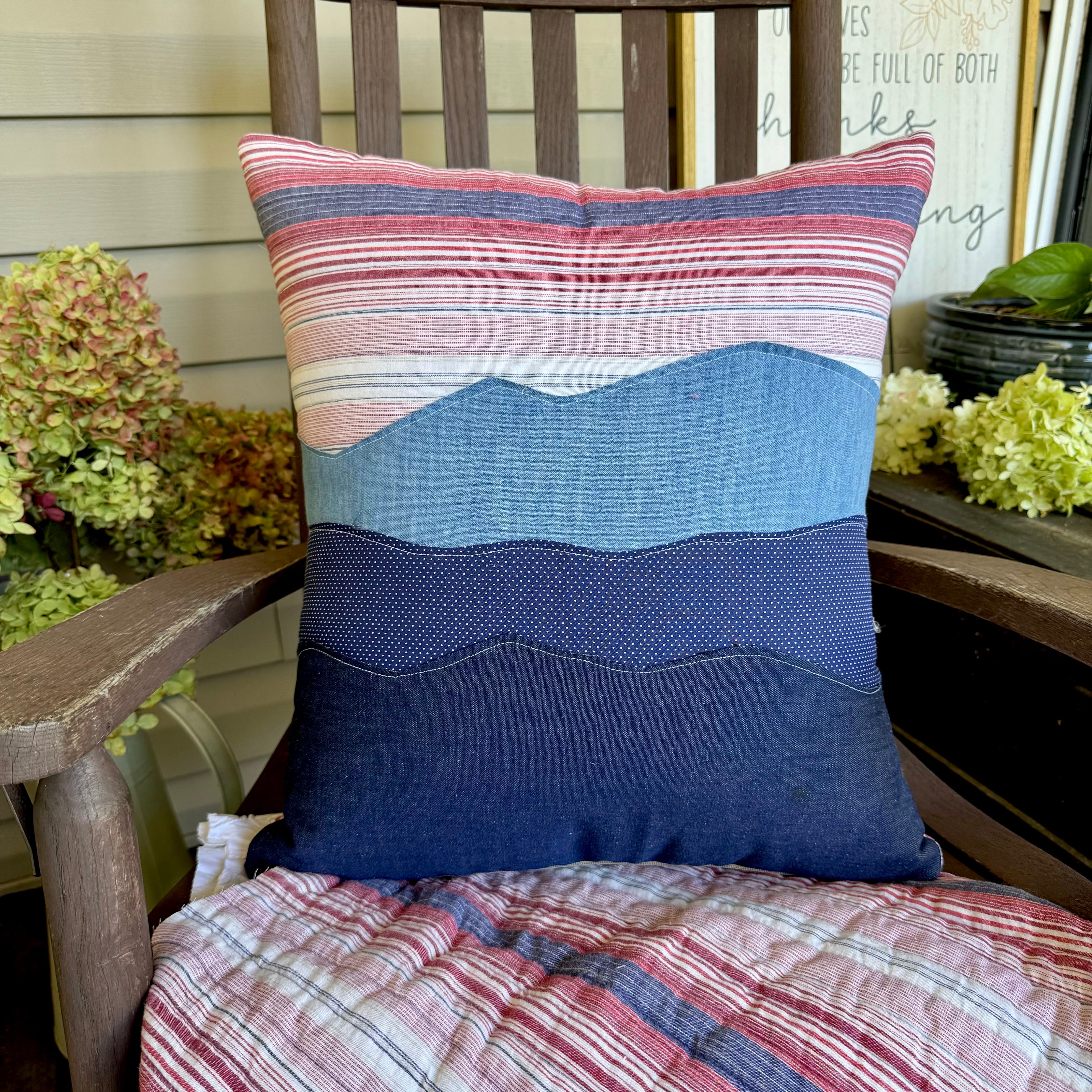 Blue Ridge Mountain stripe sunset pillow.