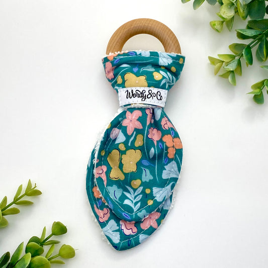 Pastel floral sustainable handmade baby teether.