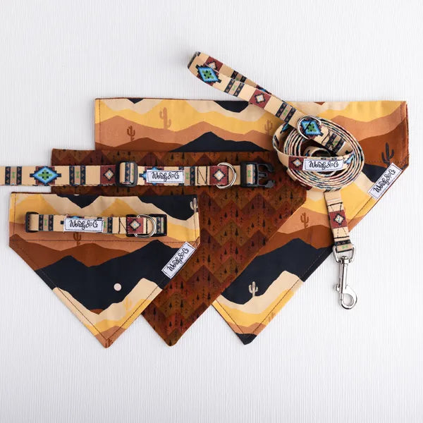 western tribal desert sunset dog collar leash bandana