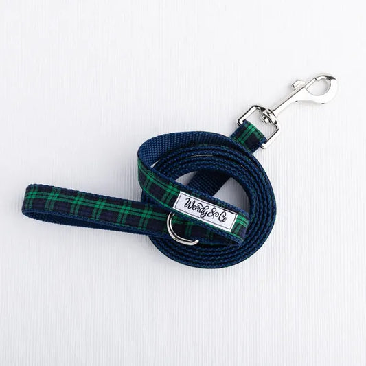 Green navy plaid dog leash