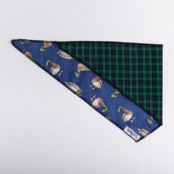 tie on plaid mallard dog bandana