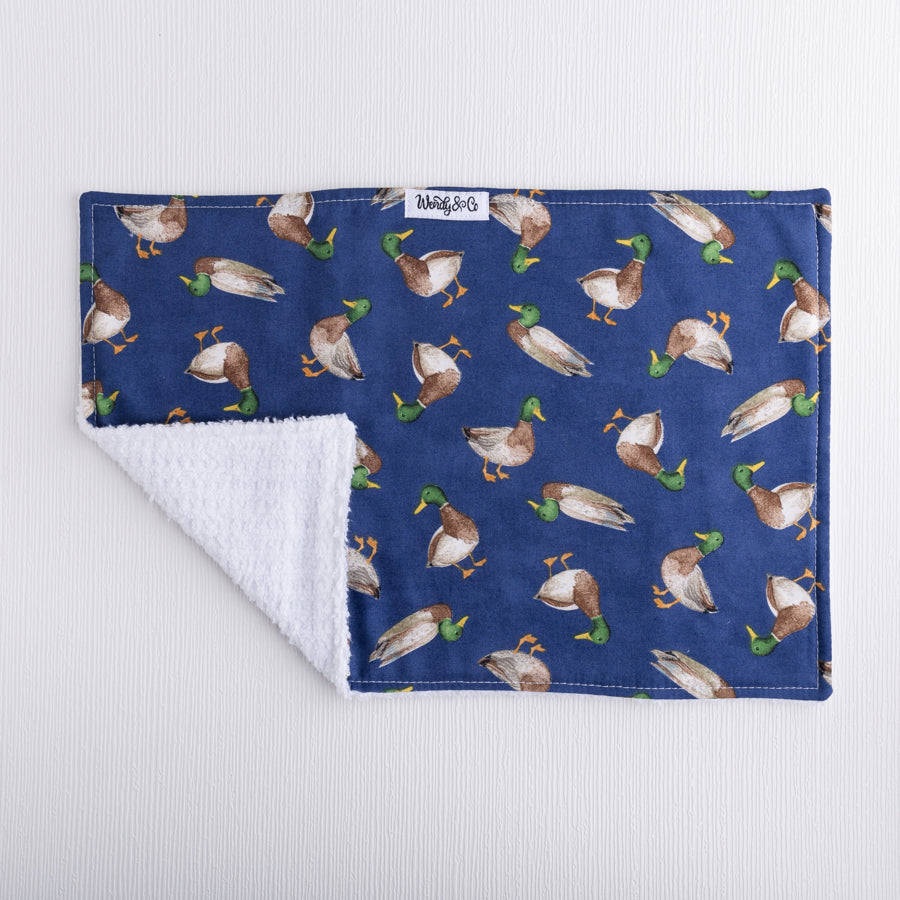 Navy with Mallards, burp cloth.
