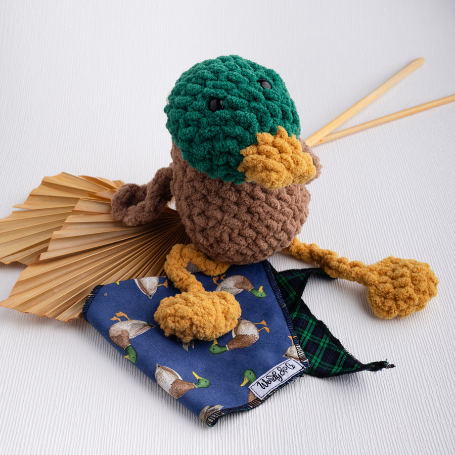 Hand crochet mallard duck.