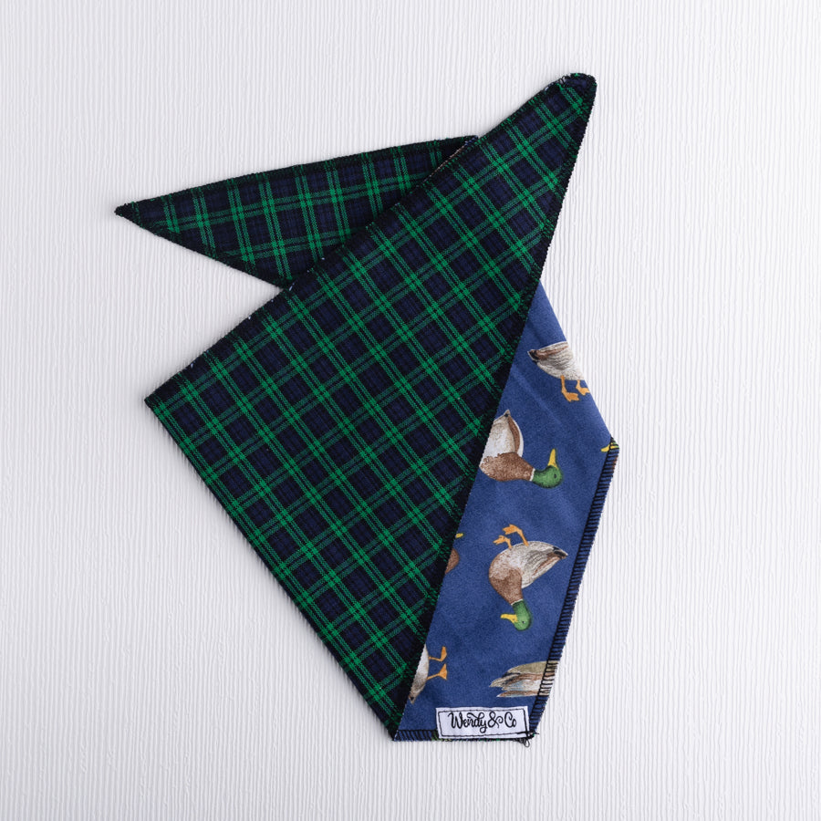 Tie-on mallard print dog bandana.