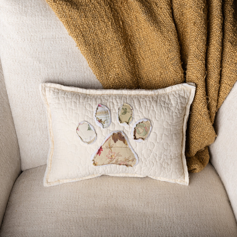 Vintage Floral Paw Accent Pillow