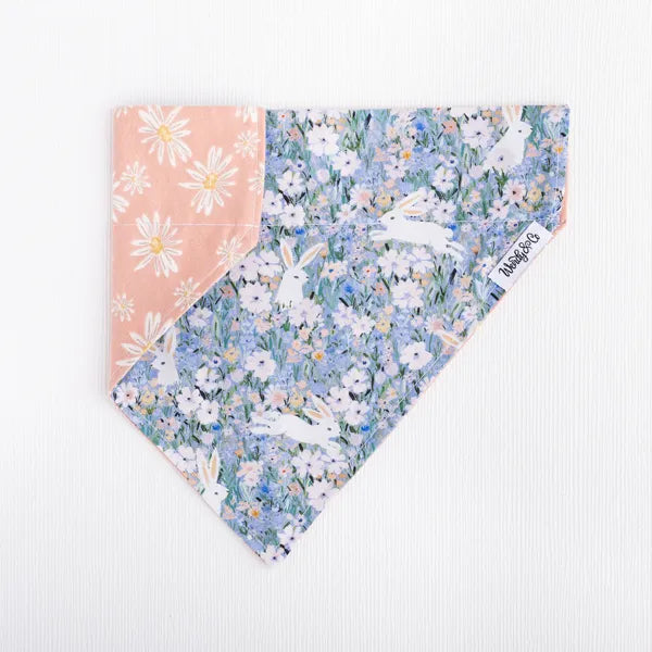 Over the collar Dog bandana with bunny and floral print.