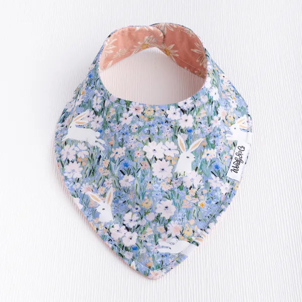 Baby bib with bunny and floral print from Petal & Hare collection.
