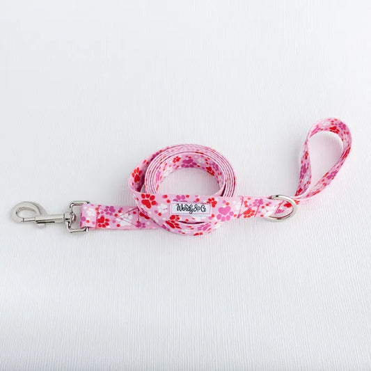 Bright Pink paw print leash- waterproof.