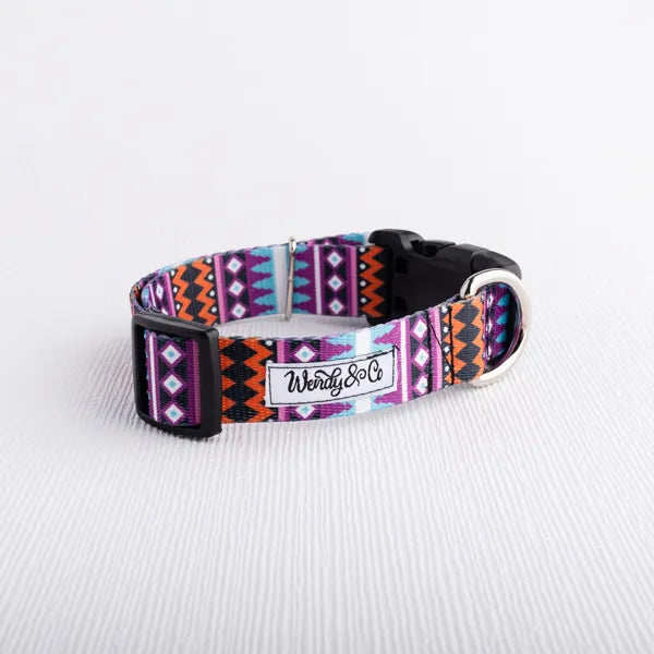 Amethyst Horizon dog collar in geometric patterns.