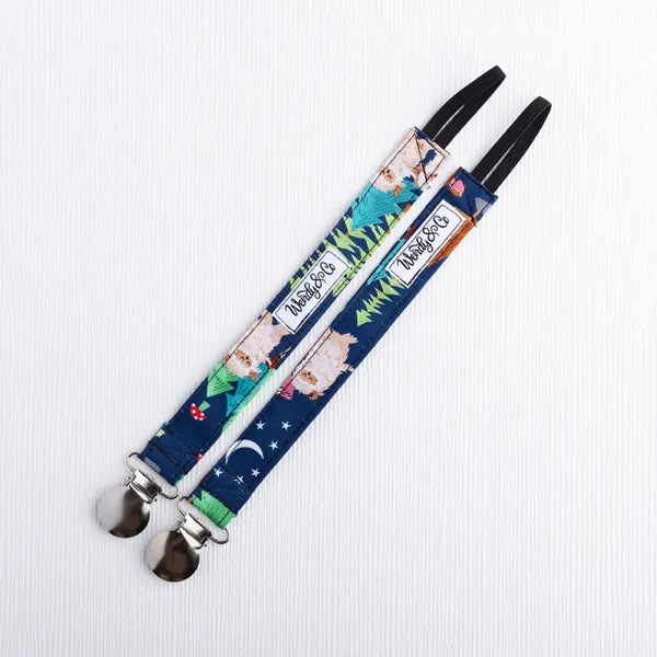Pacifier clip with starry Sasquatch fabric from Under the Stars collection.