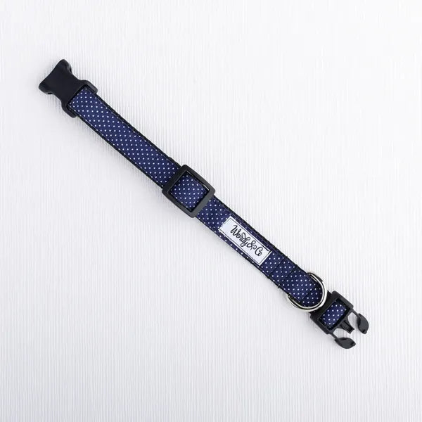 Oxford navy dot dog collar.