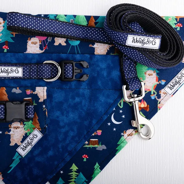 Close up of Oxford Dot and sasquatch print bandana.