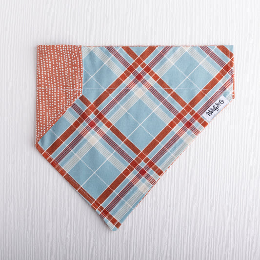 Slate plaid dog bandana.